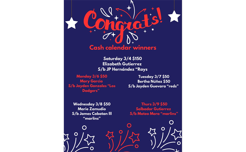 Cash Calendar winners 
