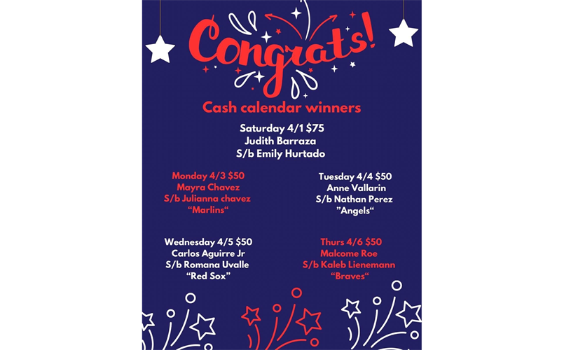 Cash Calendar winners 