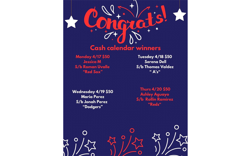 Cash Calendar winners 